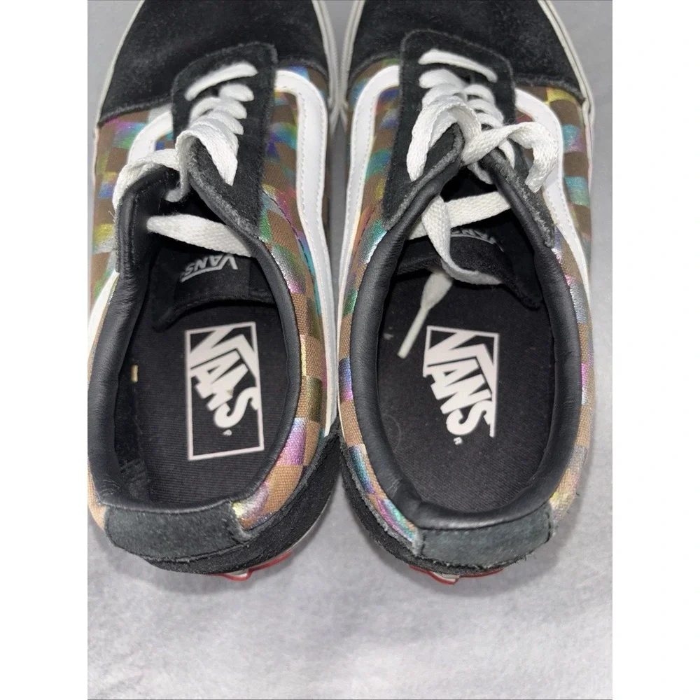 Vans Ward Women's Size 8.5 Iridescent Check Skate Shoes 500714 Rainbow Blk Wht‎